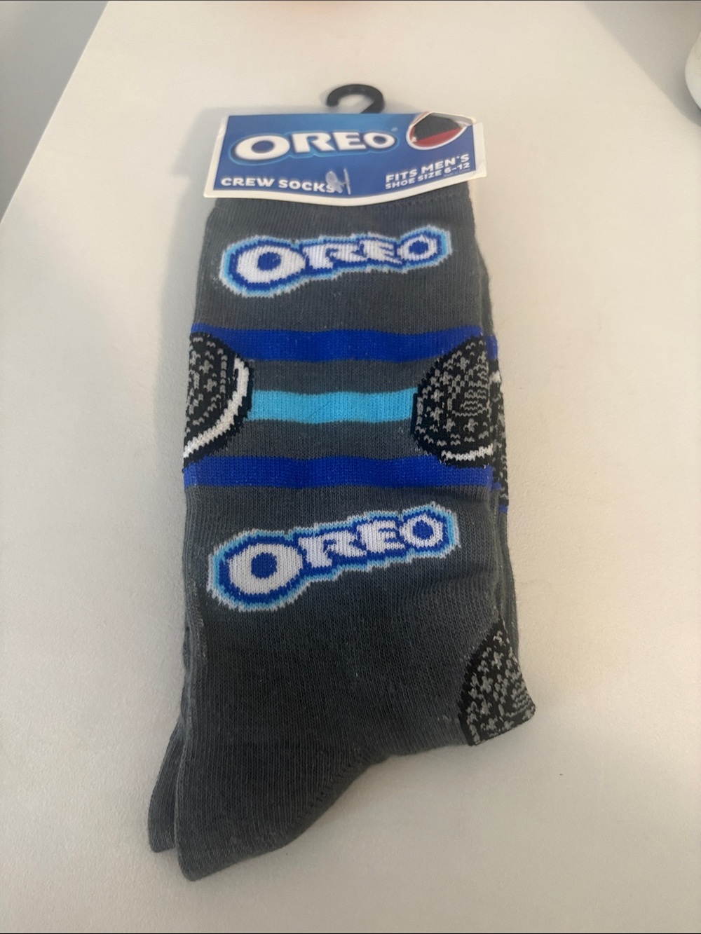 Men's Grey Crew Socks with Blue Accents